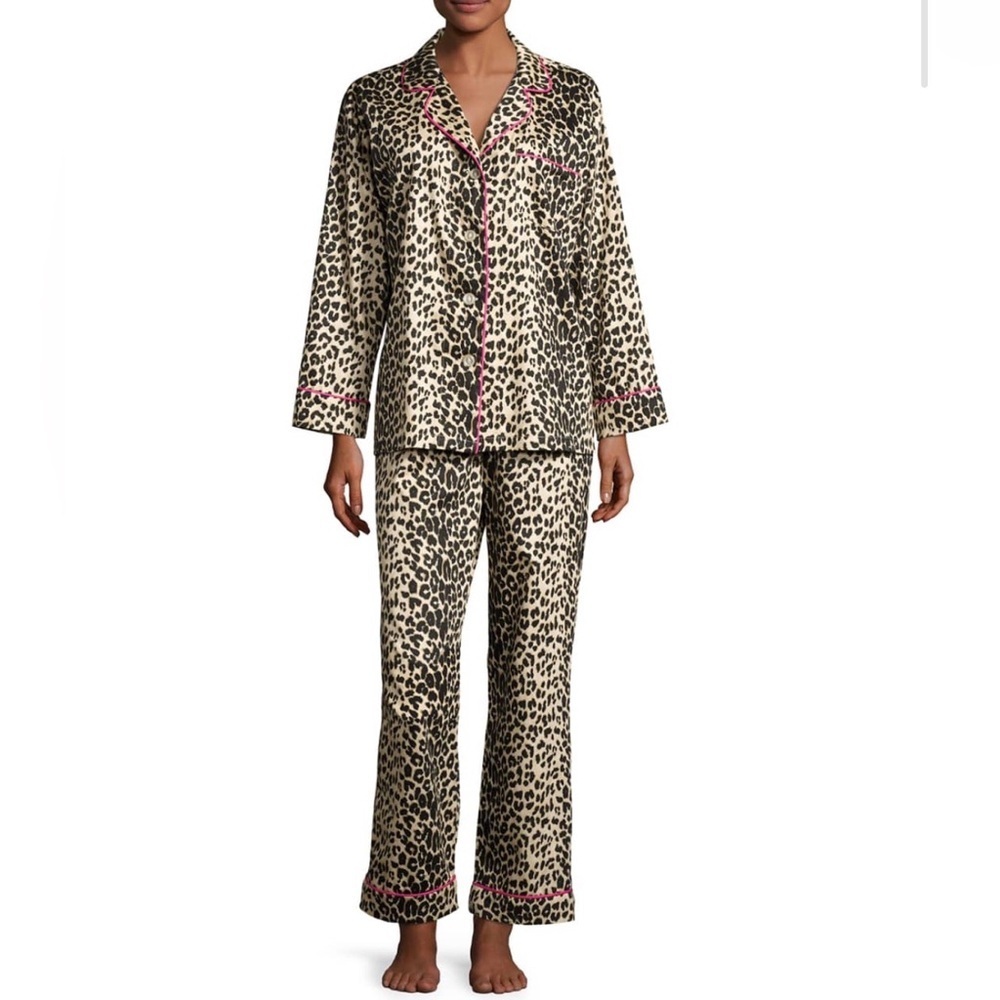 BEDHEAD Sz M Leopard Print Pajama Set with Pink Piping New without Tags